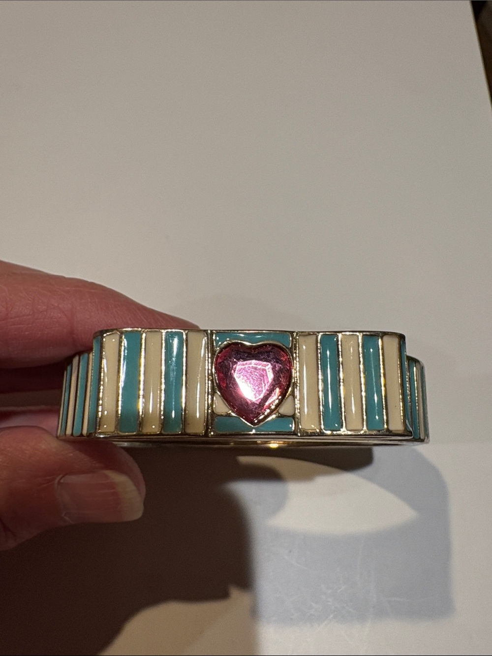 Betsey Johnson Gold-Tone Cuff with Pink Heart and Turquoise & Cream Stripes